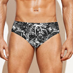 Black And White Mechanic Pattern Print Men's Swim Briefs