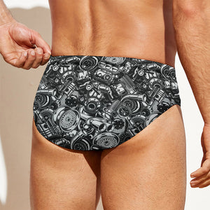 Black And White Mechanic Pattern Print Men's Swim Briefs