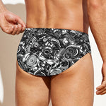 Black And White Mechanic Pattern Print Men's Swim Briefs