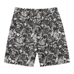 Black And White Mechanic Pattern Print Men's Swim Trunks