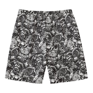 Black And White Mechanic Pattern Print Men's Swim Trunks