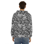 Black And White Mechanic Pattern Print Men's Velvet Pullover Hoodie