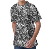 Black And White Mechanic Pattern Print Men's Velvet T-Shirt