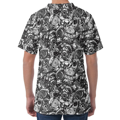Black And White Mechanic Pattern Print Men's Velvet T-Shirt