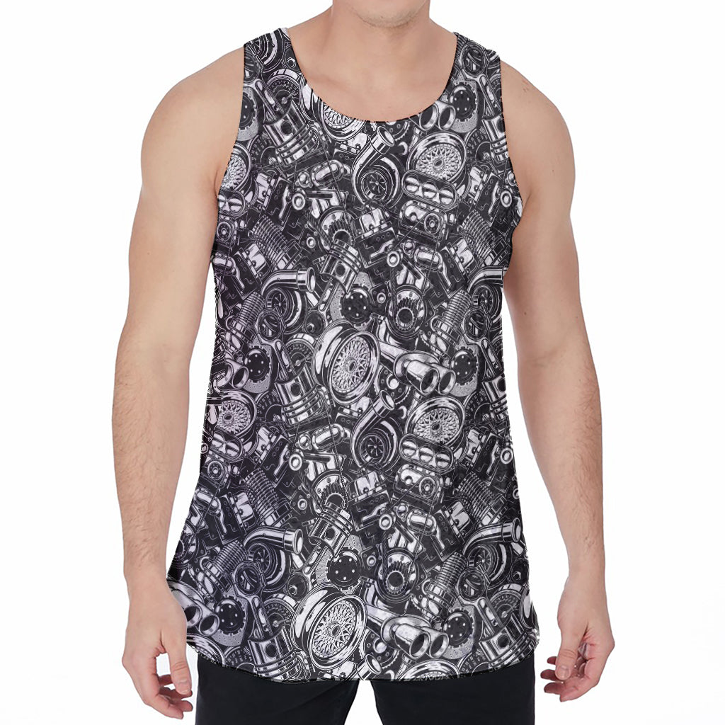 Black And White Mechanic Pattern Print Men's Velvet Tank Top