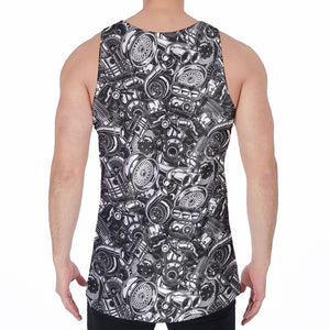 Black And White Mechanic Pattern Print Men's Velvet Tank Top