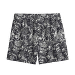 Black And White Mechanic Pattern Print Mesh Shorts