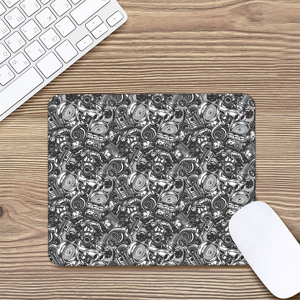 Black And White Mechanic Pattern Print Mouse Pad