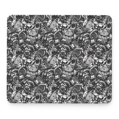 Black And White Mechanic Pattern Print Mouse Pad