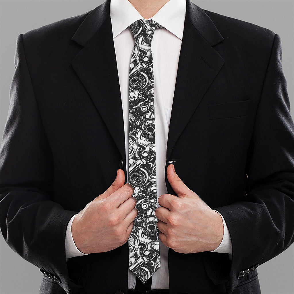 Black And White Mechanic Pattern Print Necktie