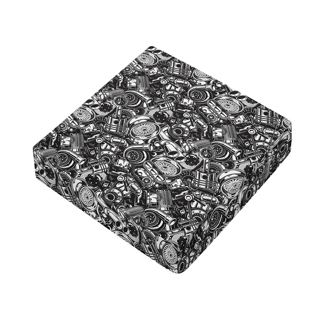 Black And White Mechanic Pattern Print Outdoor Seat Cushion Cover