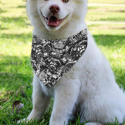 Black And White Mechanic Pattern Print Over The Collar Dog Bandana