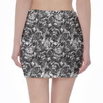 Black And White Mechanic Pattern Print Pencil Mini Skirt