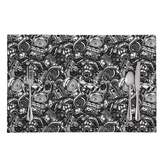 Black And White Mechanic Pattern Print Placemat