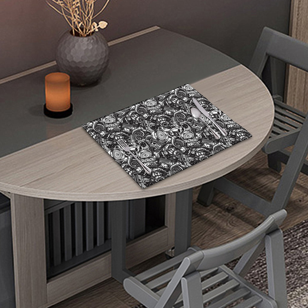 Black And White Mechanic Pattern Print Placemat