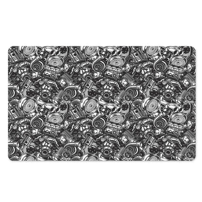 Black And White Mechanic Pattern Print Polyester Doormat