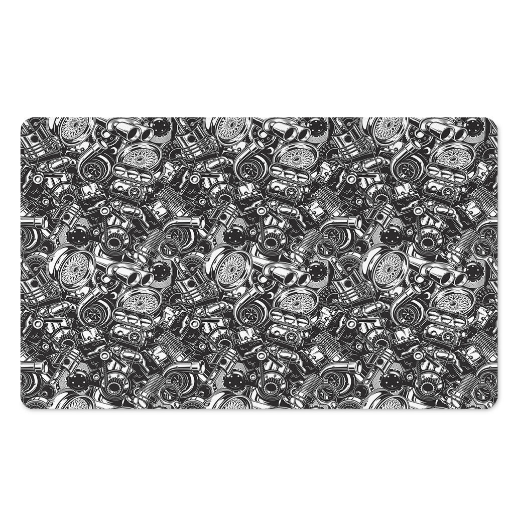 Black And White Mechanic Pattern Print Polyester Doormat