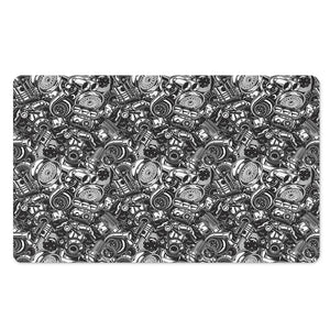 Black And White Mechanic Pattern Print Polyester Doormat