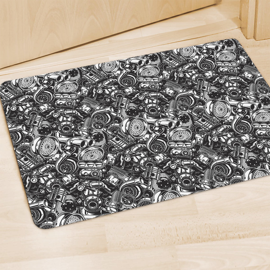 Black And White Mechanic Pattern Print Polyester Doormat