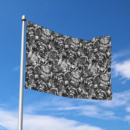 Black And White Mechanic Pattern Print Polyester Flag