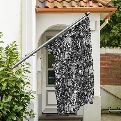 Black And White Mechanic Pattern Print Polyester Flag