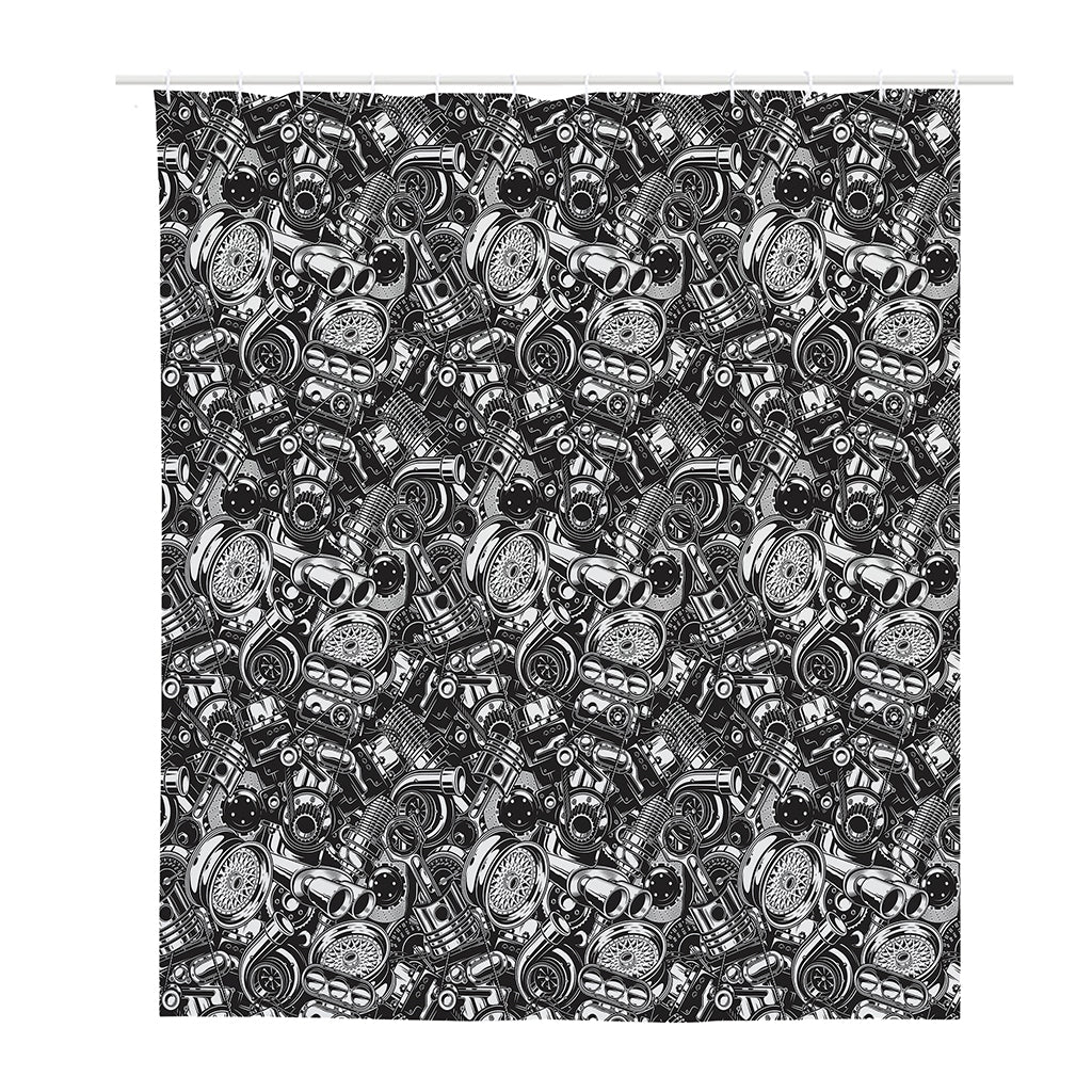 Black And White Mechanic Pattern Print Polyester Shower Curtain