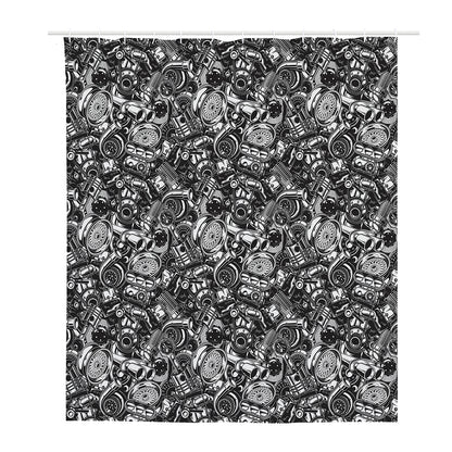 Black And White Mechanic Pattern Print Polyester Shower Curtain