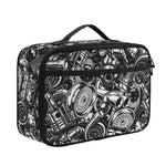 Black And White Mechanic Pattern Print Portable Lunch Bag