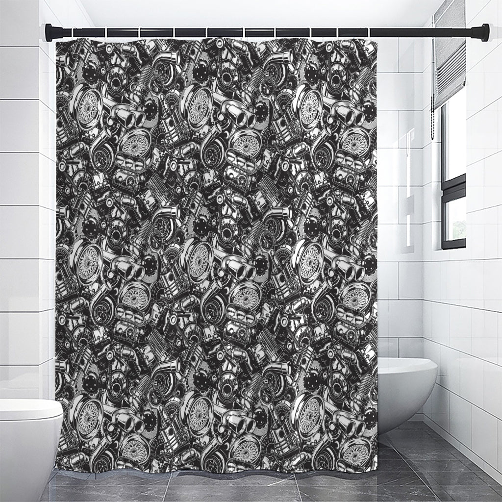 Black And White Mechanic Pattern Print Premium Shower Curtain