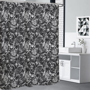 Black And White Mechanic Pattern Print Premium Shower Curtain