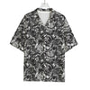 Black And White Mechanic Pattern Print Rayon Hawaiian Shirt