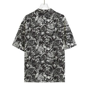 Black And White Mechanic Pattern Print Rayon Hawaiian Shirt