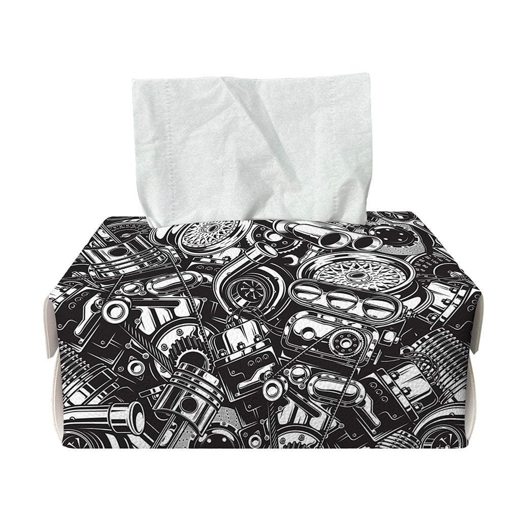 Black And White Mechanic Pattern Print Rectangle Tissue Box Cover