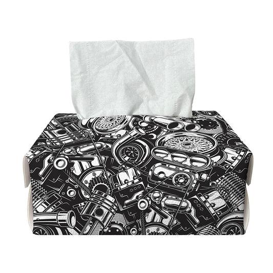 Black And White Mechanic Pattern Print Rectangle Tissue Box Cover