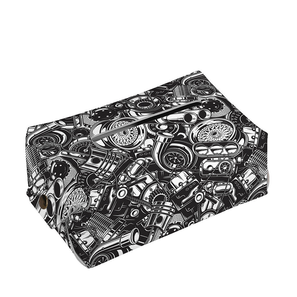 Black And White Mechanic Pattern Print Rectangle Tissue Box Cover