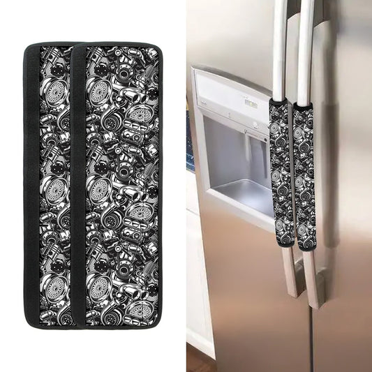 Black And White Mechanic Pattern Print Refrigerator Handle Covers