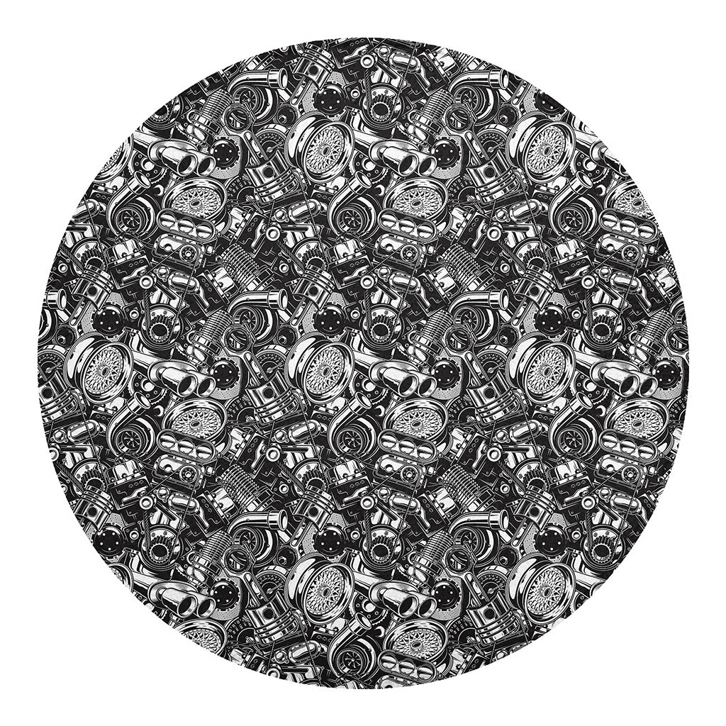 Black And White Mechanic Pattern Print Round Blanket