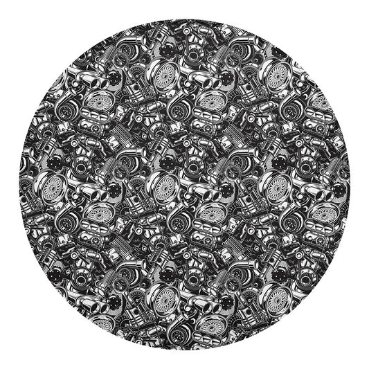 Black And White Mechanic Pattern Print Round Blanket