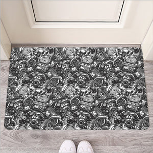 Black And White Mechanic Pattern Print Rubber Doormat