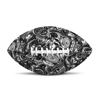 Black And White Mechanic Pattern Print Rugby Ball