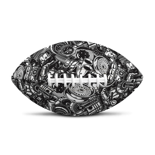 Black And White Mechanic Pattern Print Rugby Ball