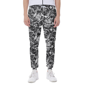 Black And White Mechanic Pattern Print Scuba Joggers