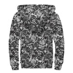 Black And White Mechanic Pattern Print Sherpa Lined Zip Up Hoodie