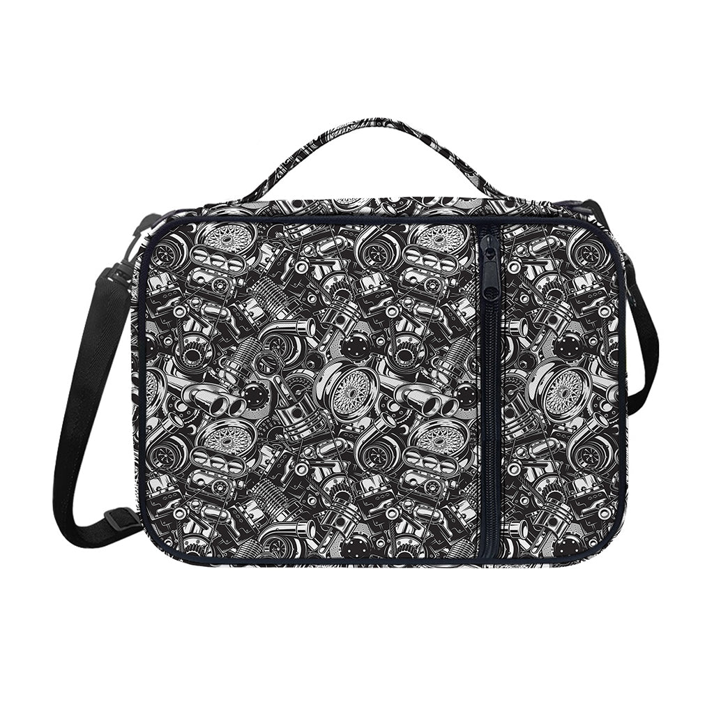 Black And White Mechanic Pattern Print Shoulder Strap Bible Bag