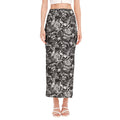 Black And White Mechanic Pattern Print Side Slit Maxi Skirt