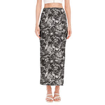 Black And White Mechanic Pattern Print Side Slit Maxi Skirt