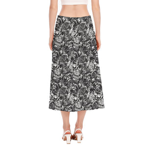 Black And White Mechanic Pattern Print Side Slit Midi Skirt