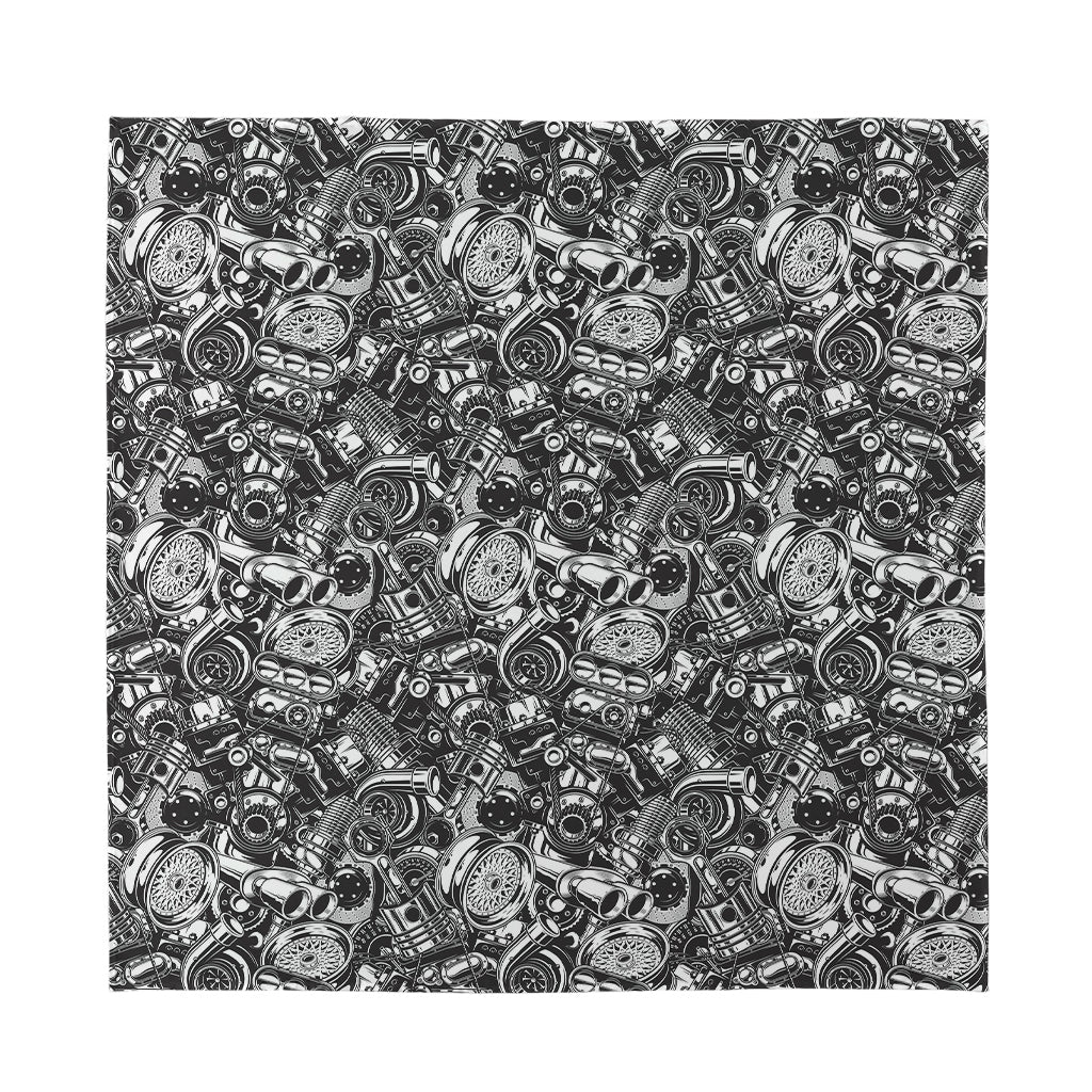 Black And White Mechanic Pattern Print Silk Bandana