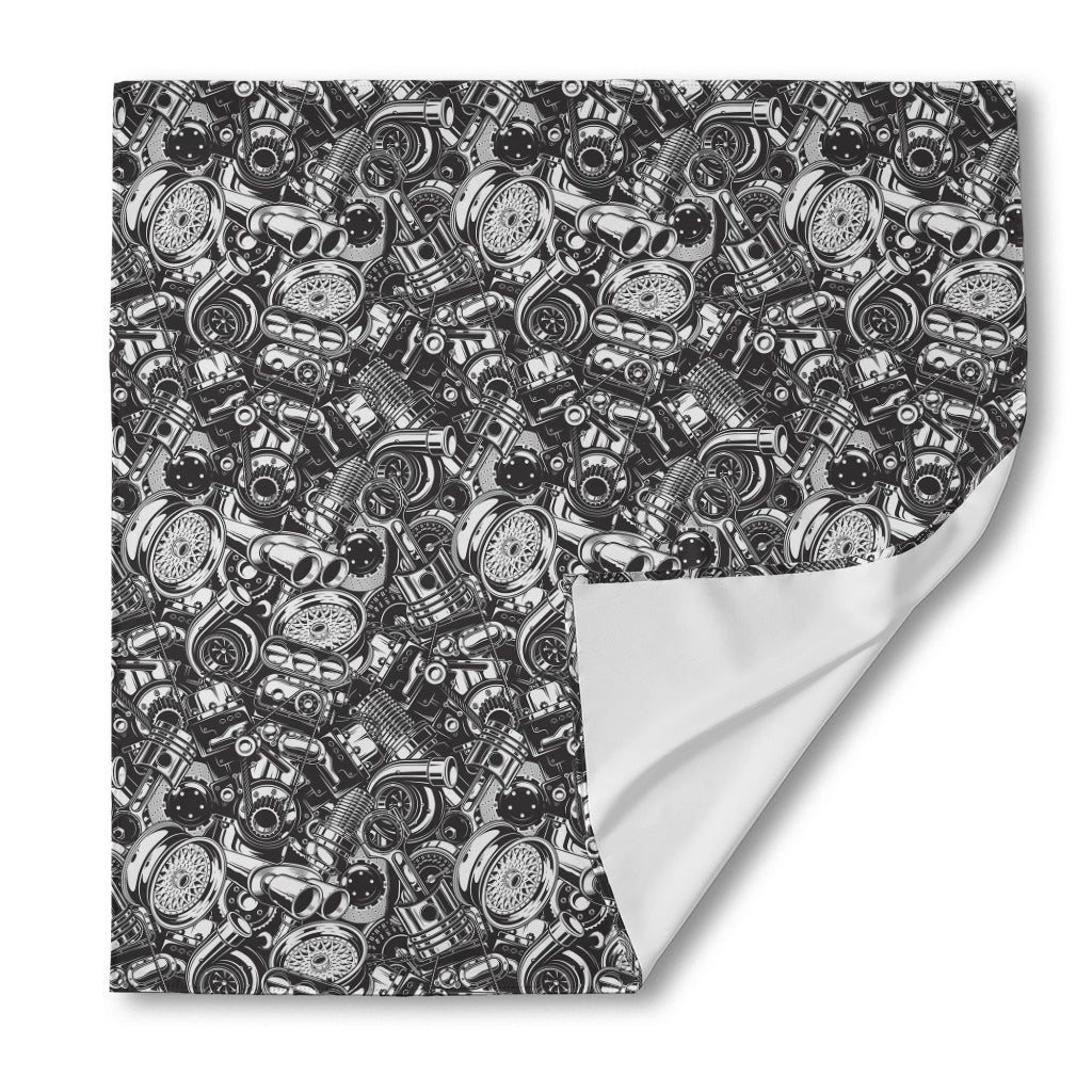 Black And White Mechanic Pattern Print Silk Bandana