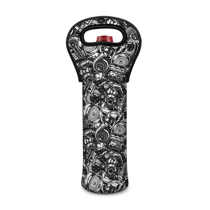 Black And White Mechanic Pattern Print Single Neoprene Wine Tote